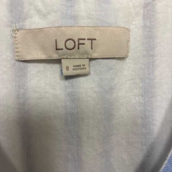 LOFT Blue and White Striped Button-Front V-Neck Dress - Picture 14 of 16